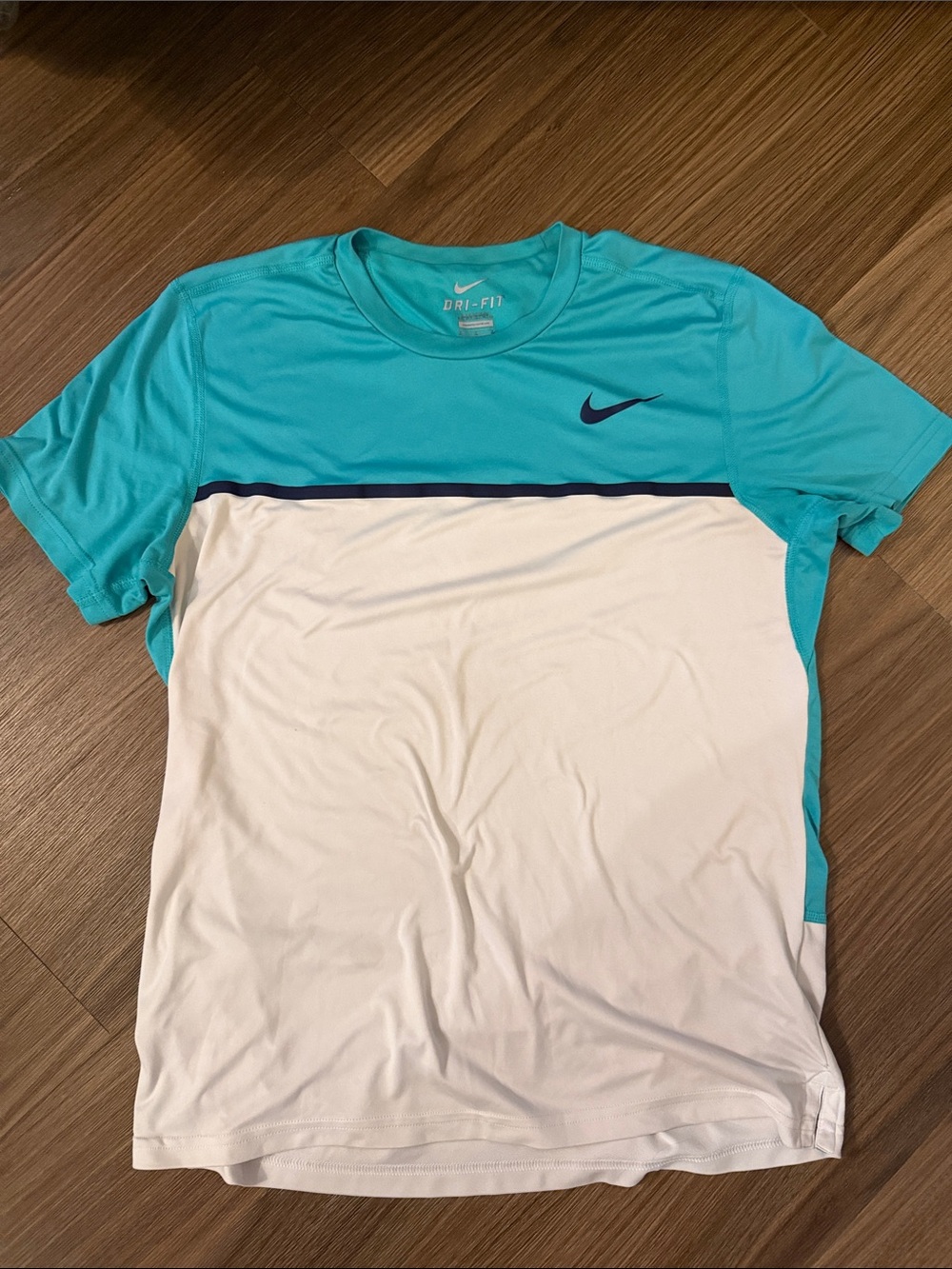 Nike Men’s Aqua and White Colorblock Dri-FIT Short Sleeve Tee